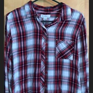 Juniors plaid button up top size L (12-14)